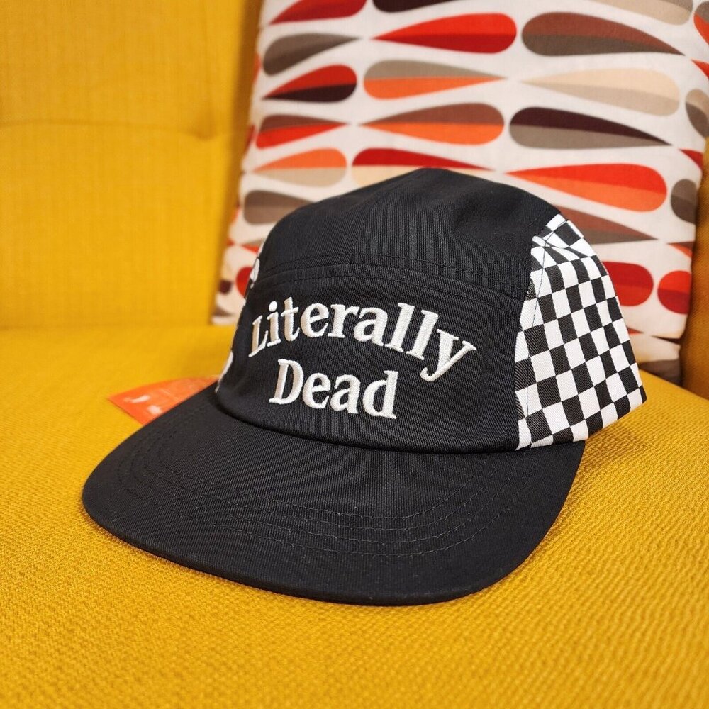 Cakeworthy Literally Dead 5 Panel Halloween Black & White Checker Baseball Cap - Picture 2 of 12
